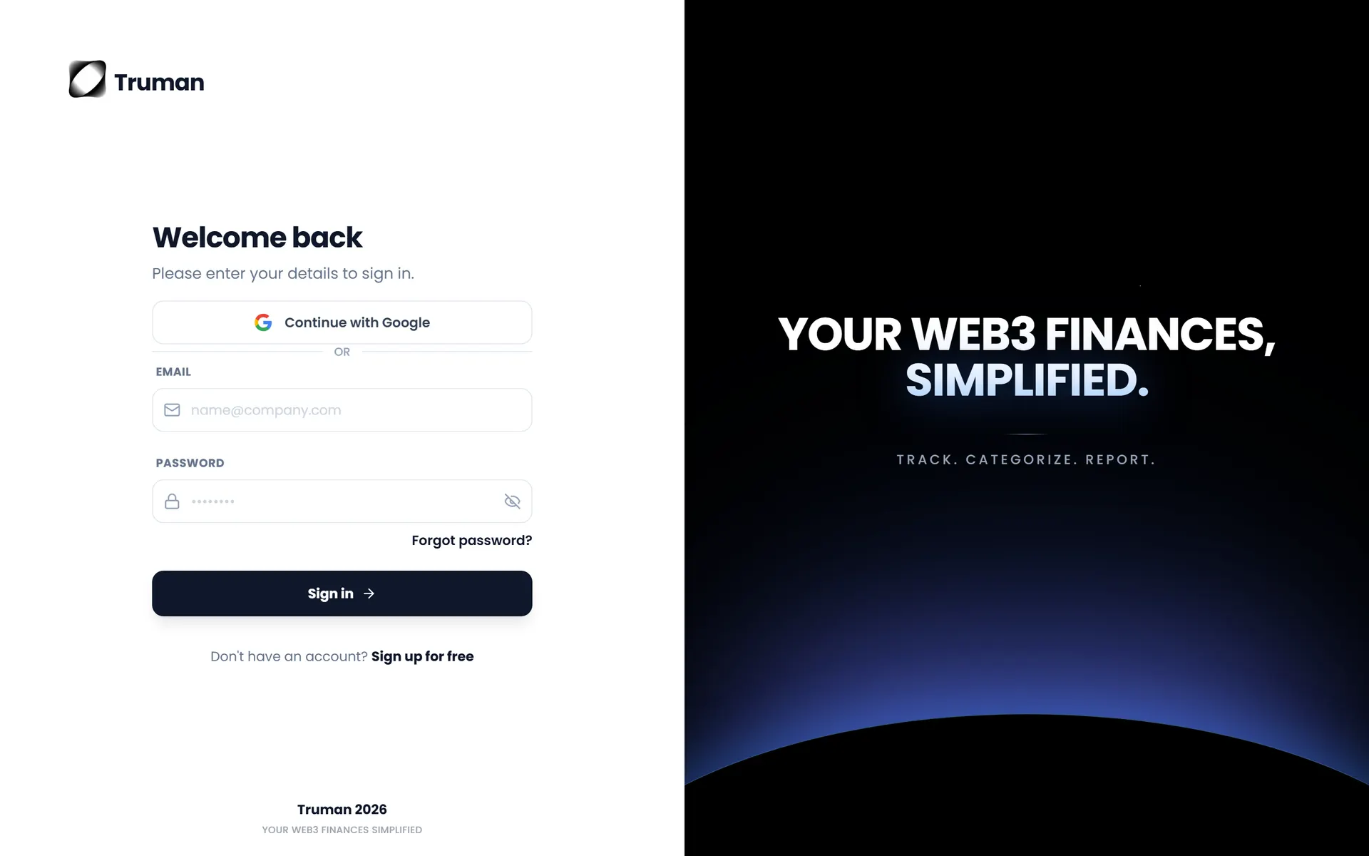 Business dashboard sign-in with email, password, and Google options beside the brand panel